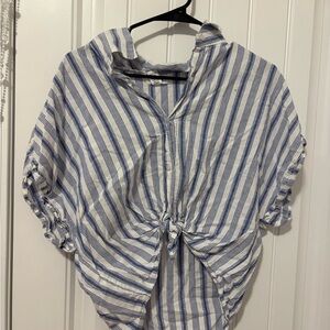 Oversized Blue and White Striped Button Down Shirt